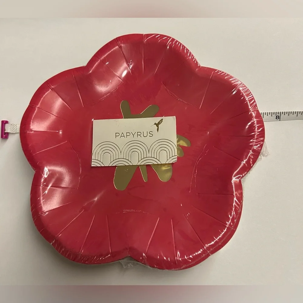 New 16 Papyrus Paper Appetizer Plates Red Gold Black Abstract Design Enchante